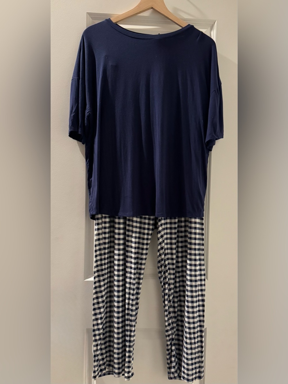 GAP Navy Top with Navy & White Gingham Trim